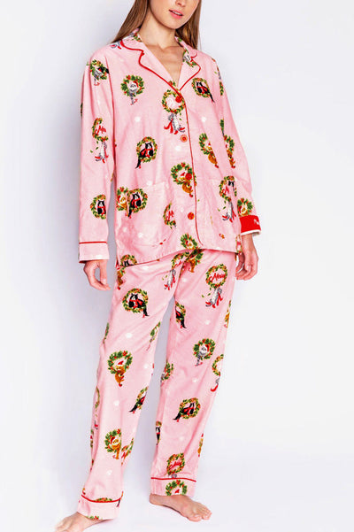 Kitten Wreath Print Pajama Set