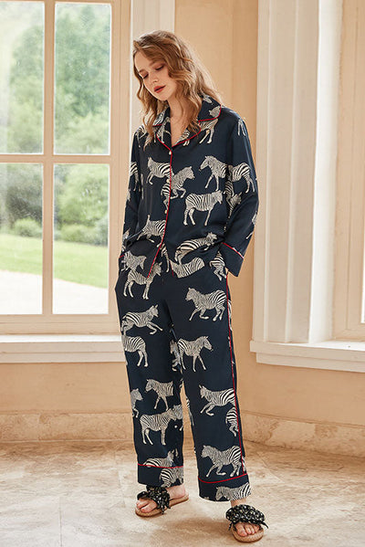 Blue Zebra Print Pajama Set