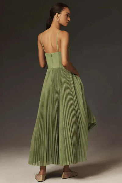 Bustier Pleated Tulle Fit & Flare Midi Dress